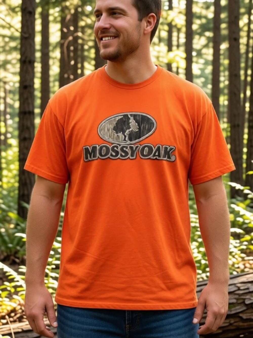 XL Men's Mossy Oak Hunter Orange Shirt Short Sleeve Camo Logo Hunting Top Adults